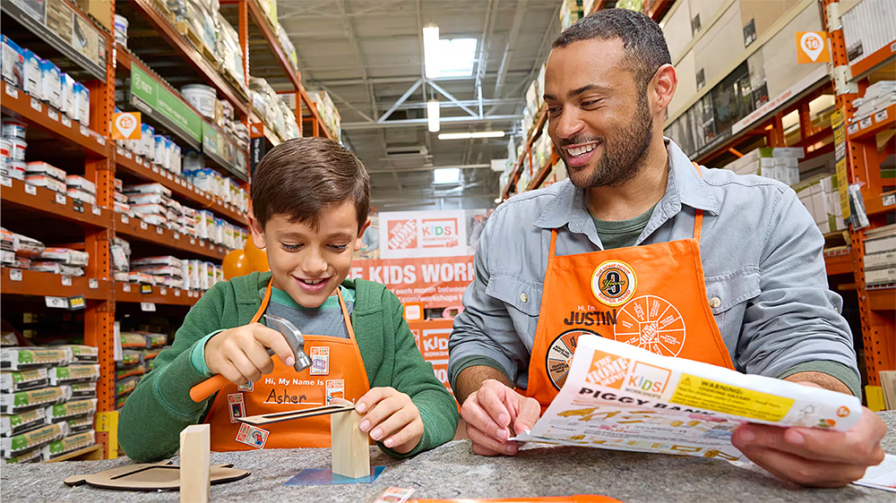 Father and son working on project in home depot