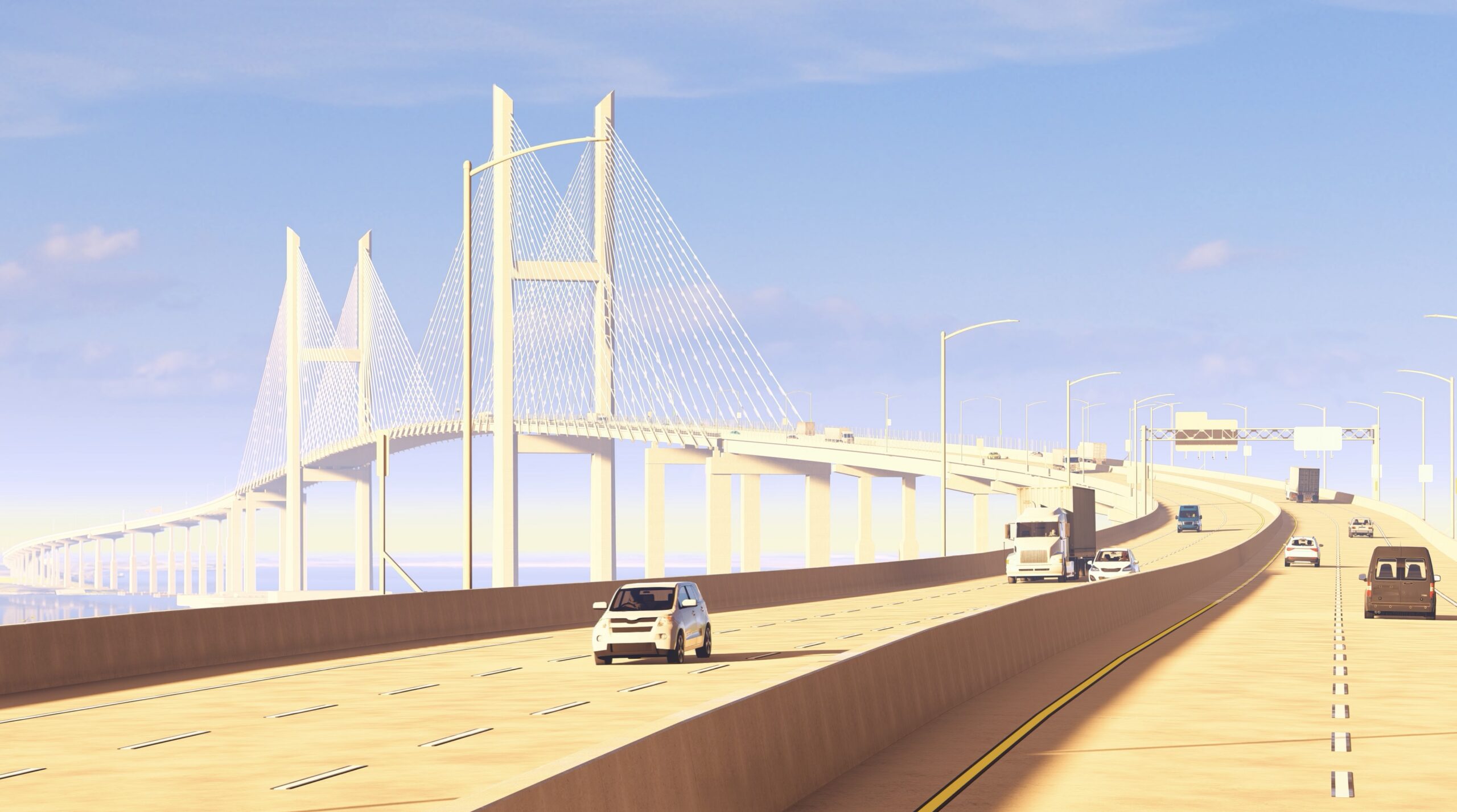 Close-up Rendering of Key Bridge with cars