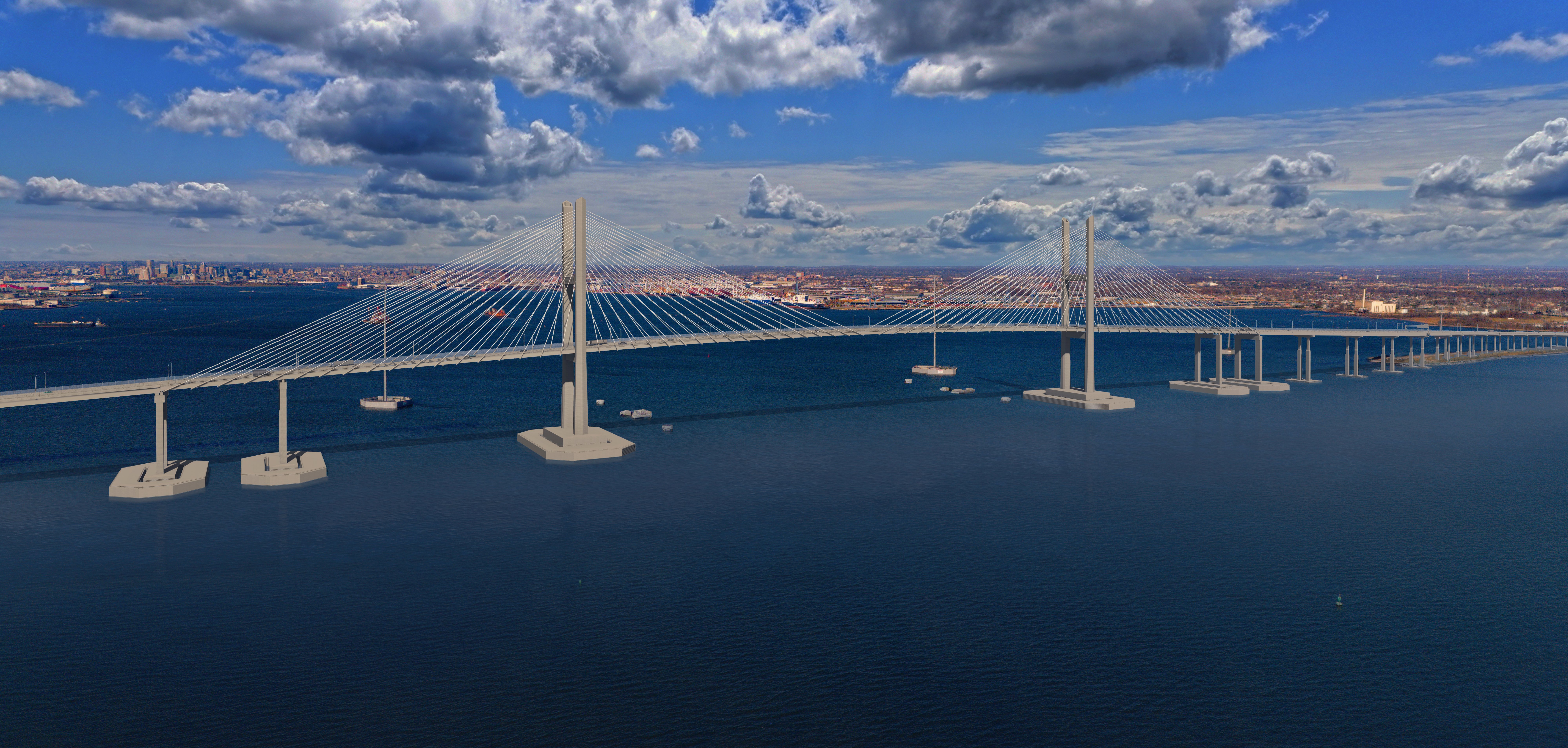 Rendering of bridge with clouds in the sky