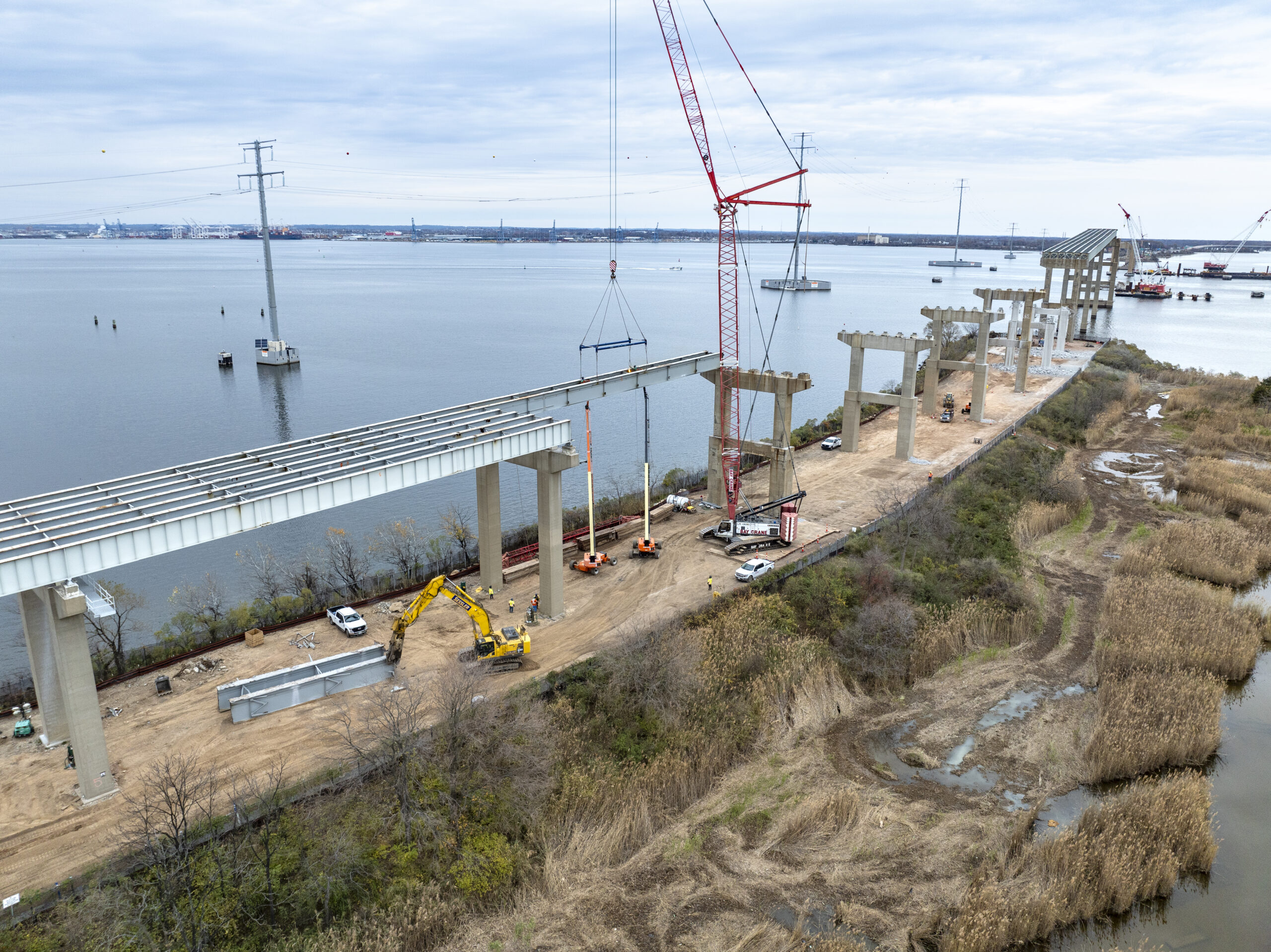 View of land demolition of bridge.