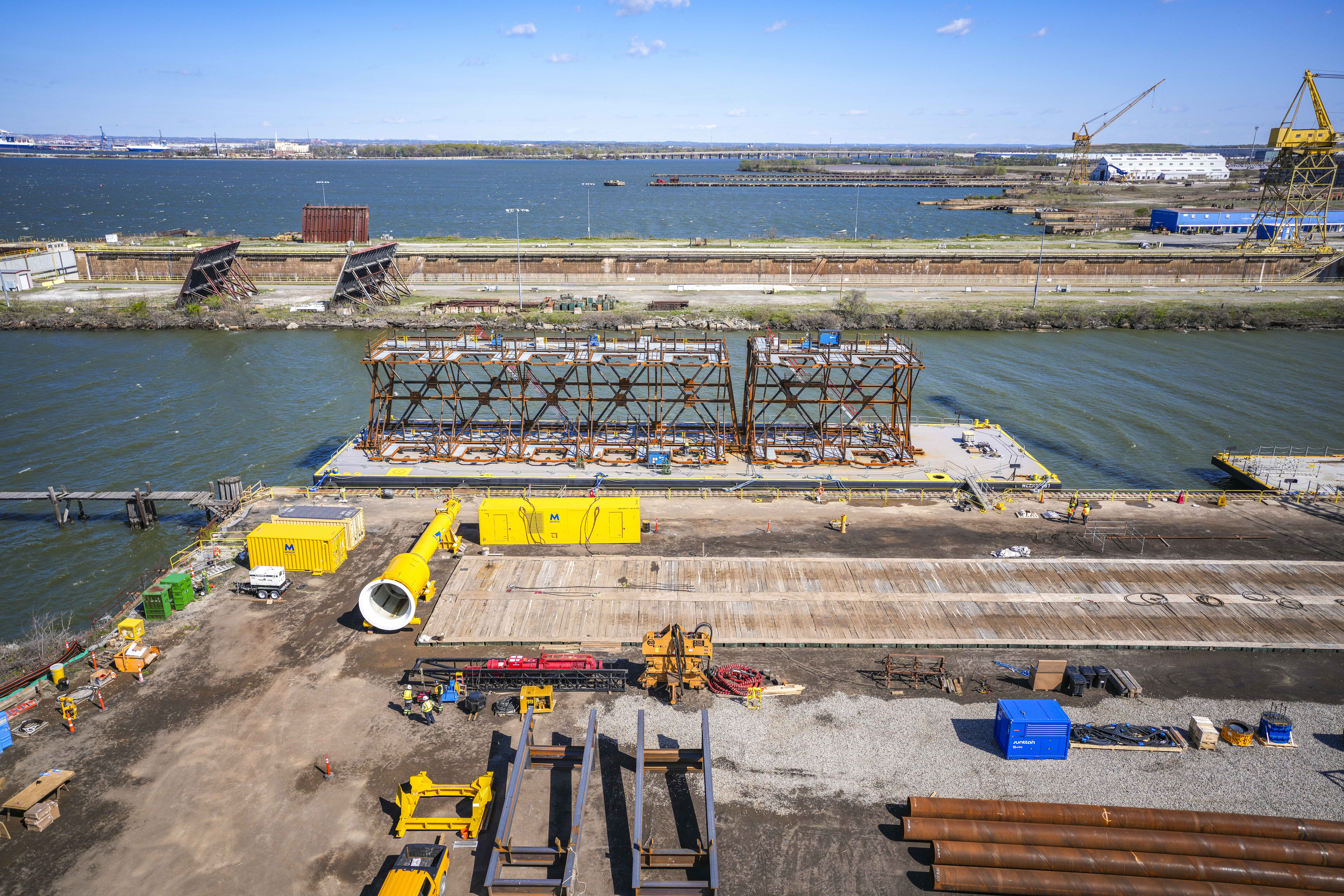 Aerial view of construction equipment